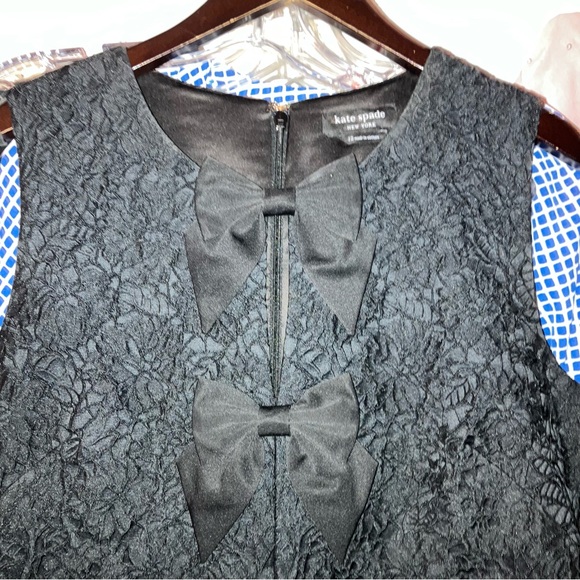 kate spade - $498 Black Sleeveless Lace Sheath Mini Dress w/ Bow Appliqués, 12 - Picture 4 of 15